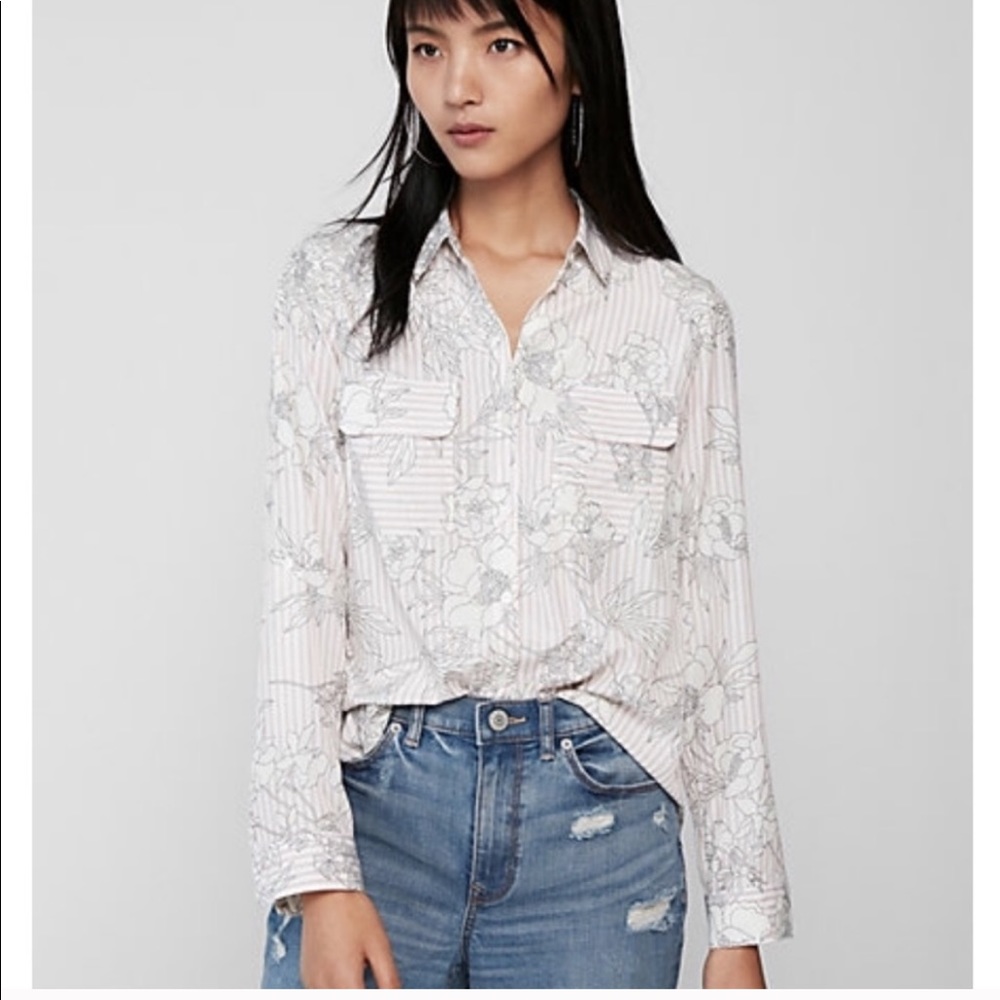NWT Express City Shirt Striped Floral XS